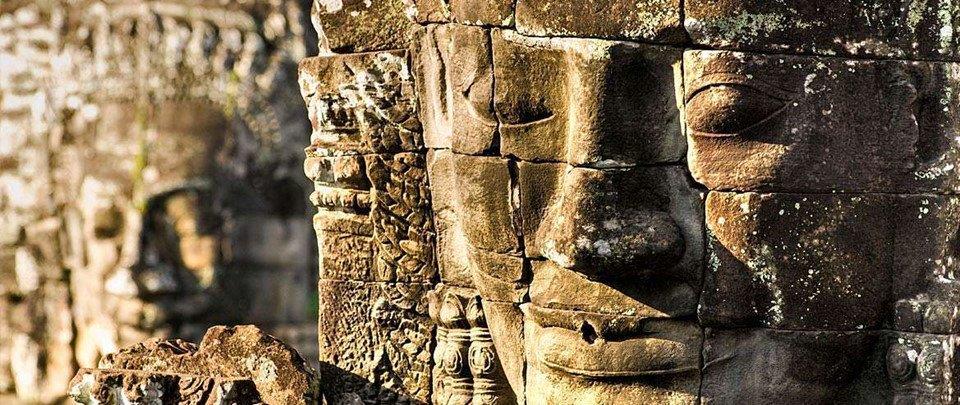 A face sculptured in the wall of Bantey Srei