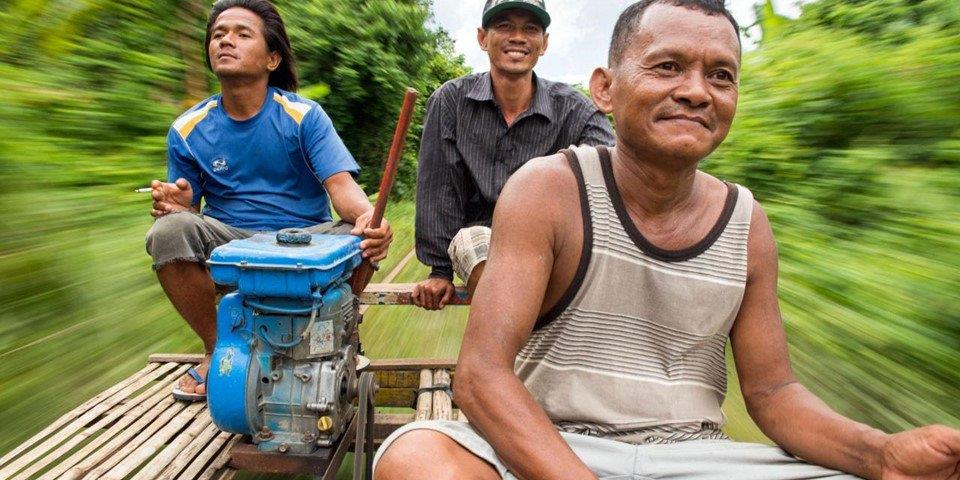 riding bamboo train at high speed