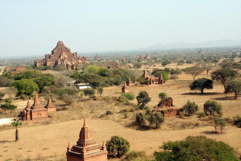 temple ruins in Bagan from above