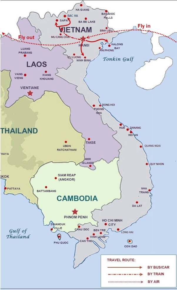 15 days Vietnam tour map 