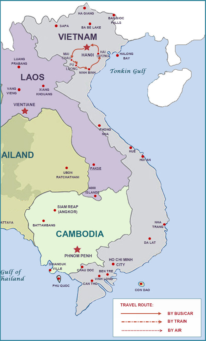 15 days Vietnam tour map 