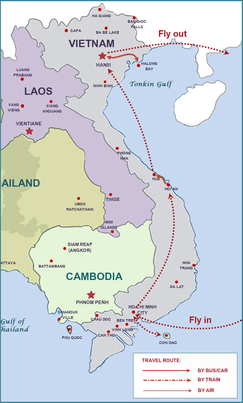 15 days Vietnam tour map 