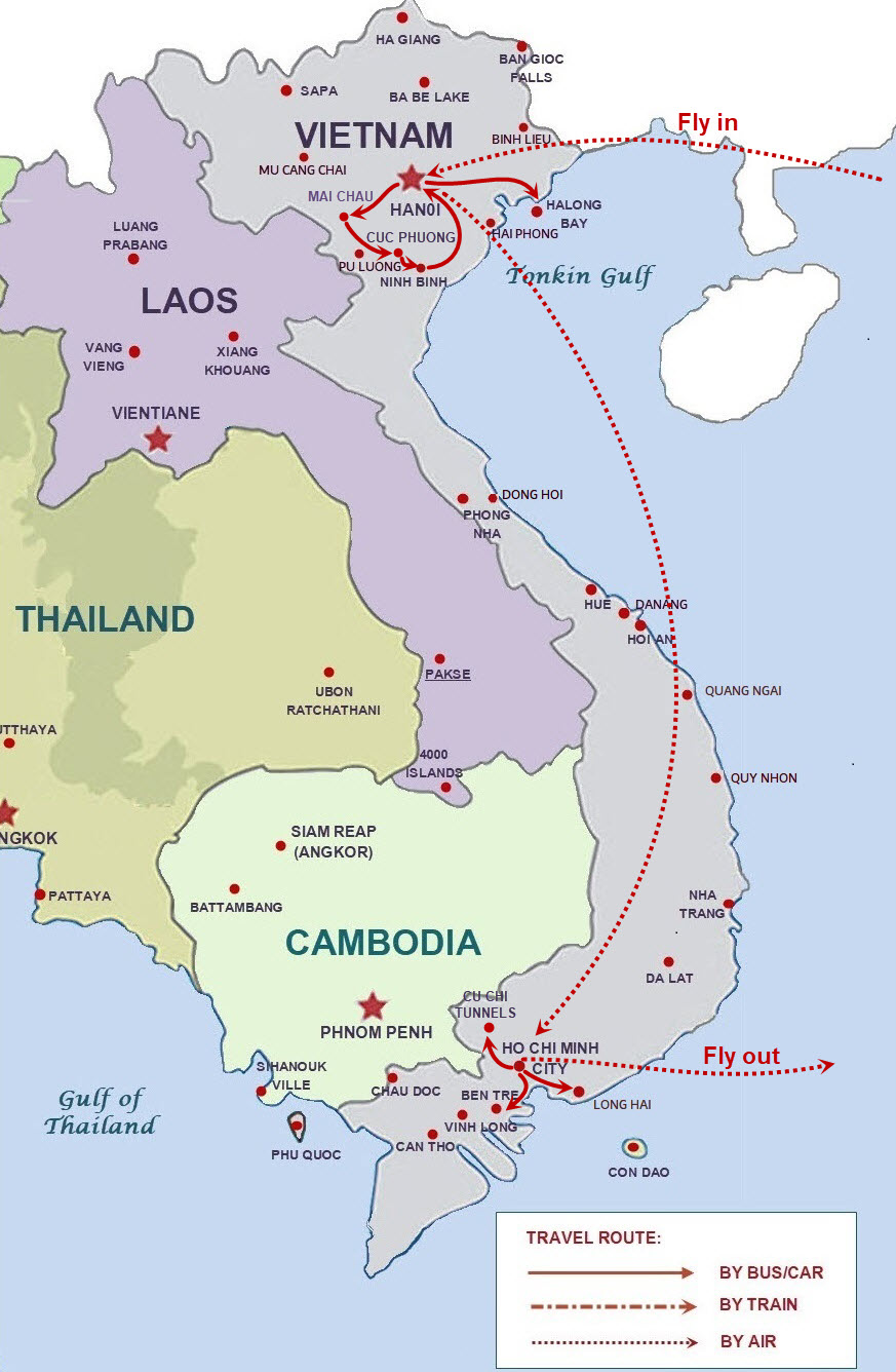 15 days Vietnam tour map 