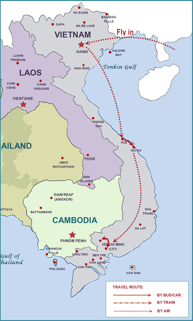 15 days Vietnam tour map 