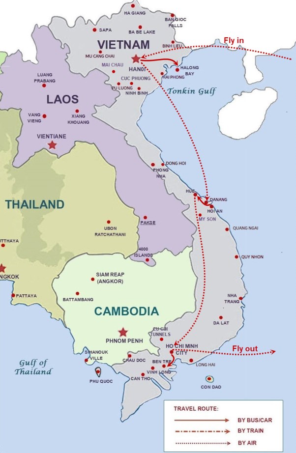 15 days Vietnam tour map 