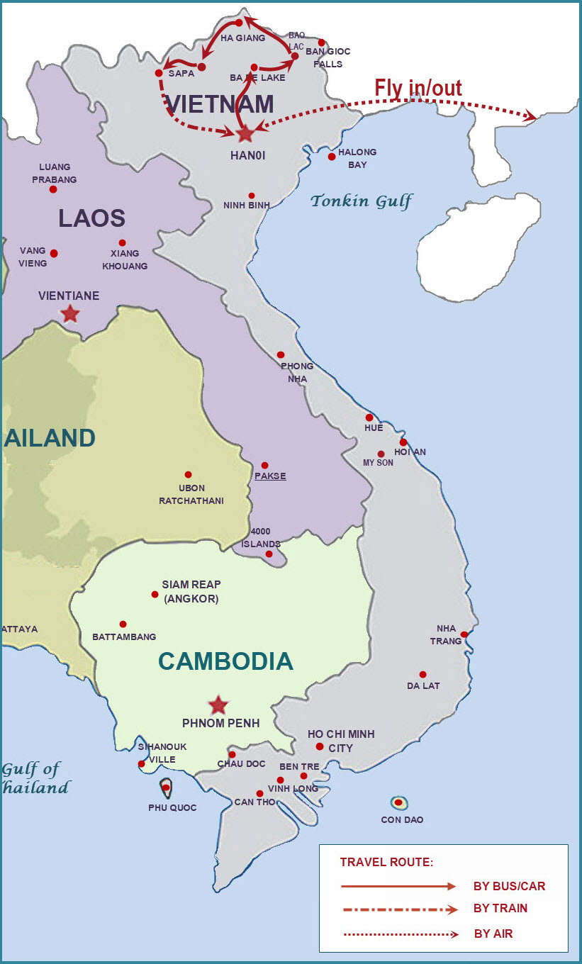 15 days Vietnam tour map 