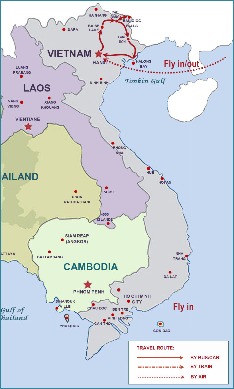 15 days Vietnam tour map 