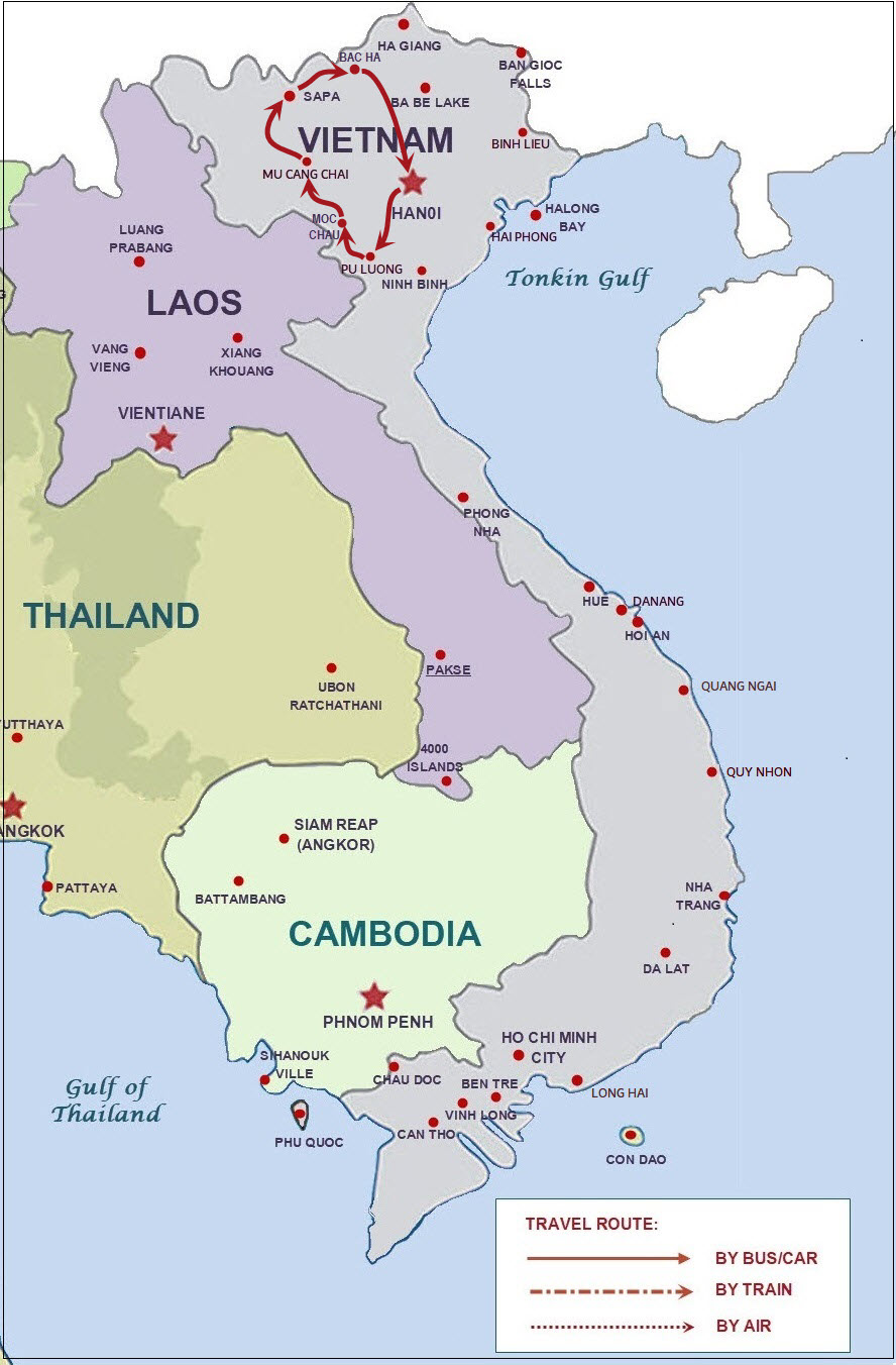 15 days Vietnam tour map 