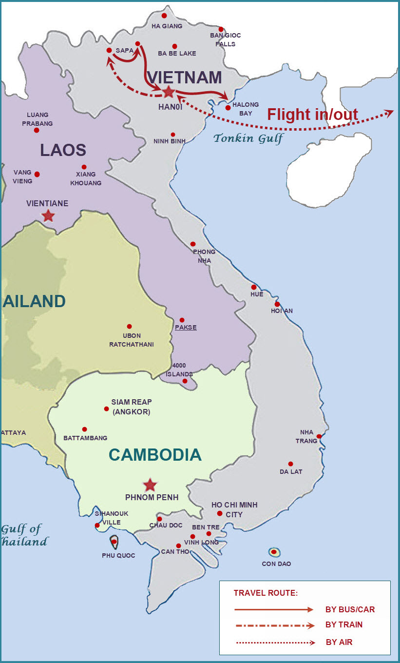 15 days Vietnam tour map 