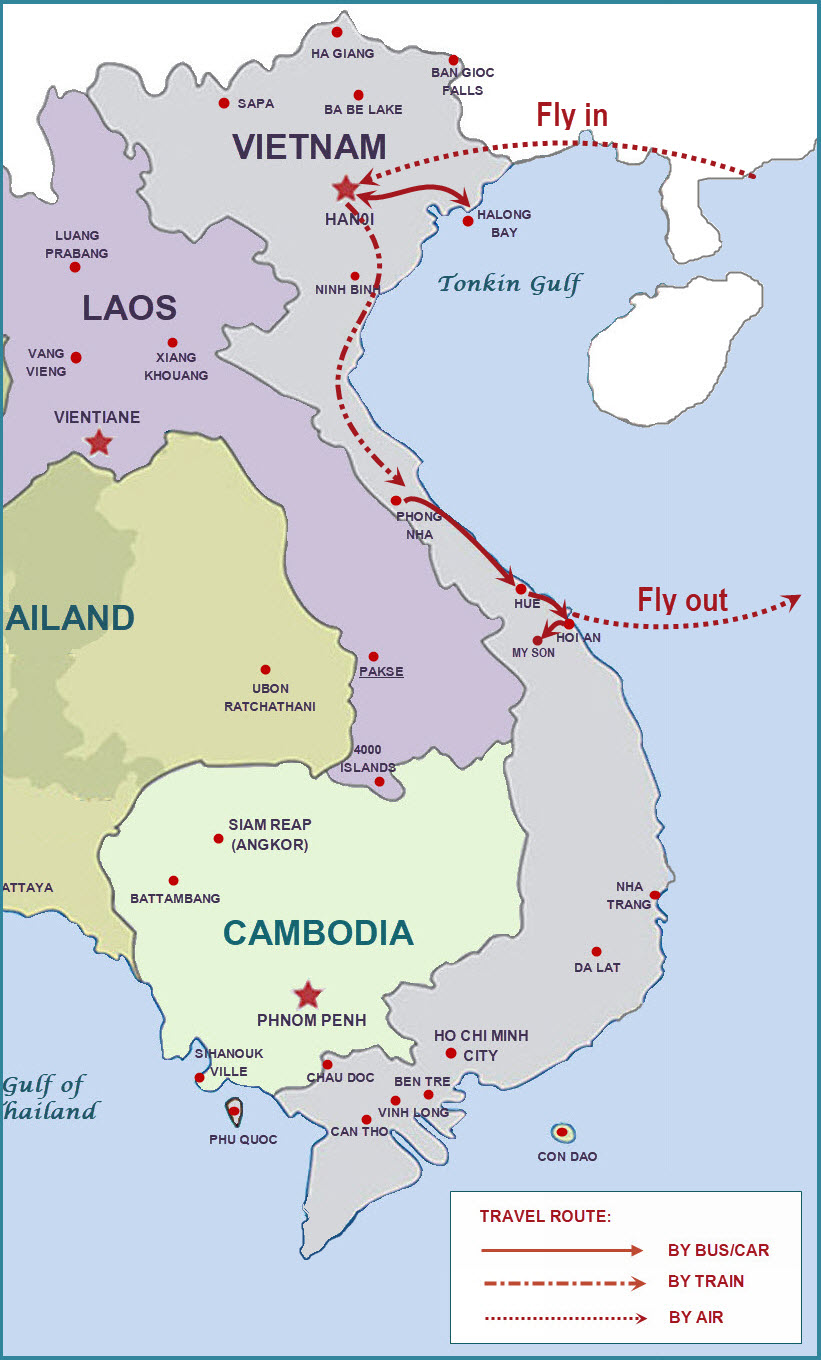 15 days Vietnam tour map 