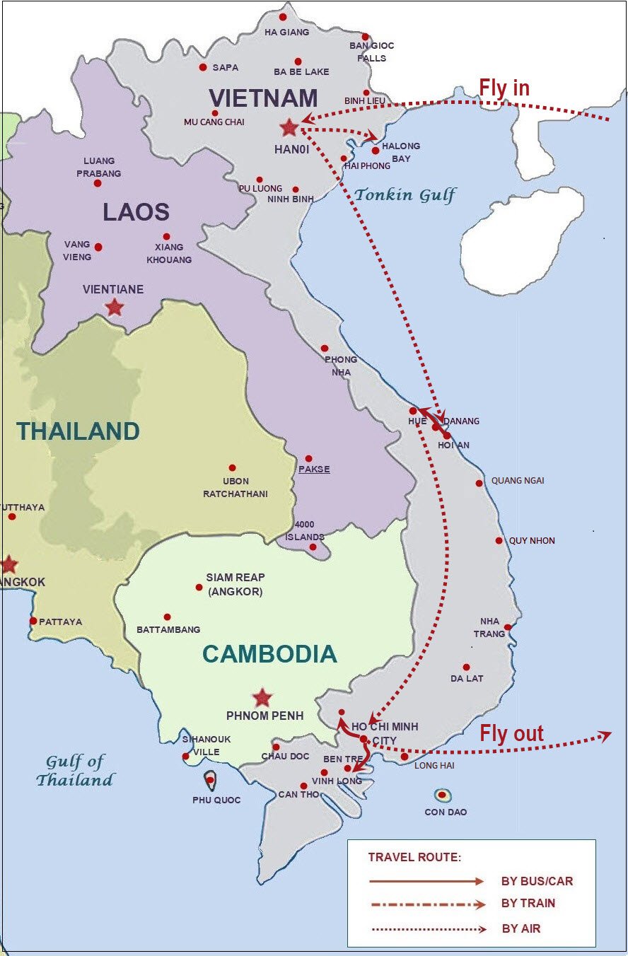 15 days Vietnam tour map 