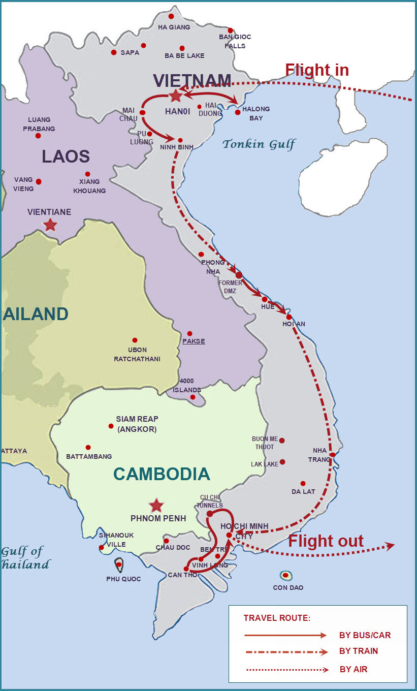 15 days Vietnam tour map 