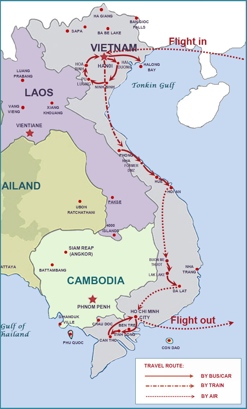 22 days Vietnam tour map 