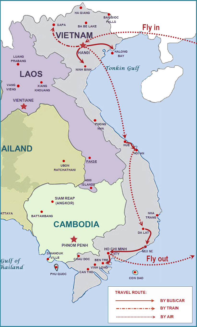 15 days Vietnam tour map 