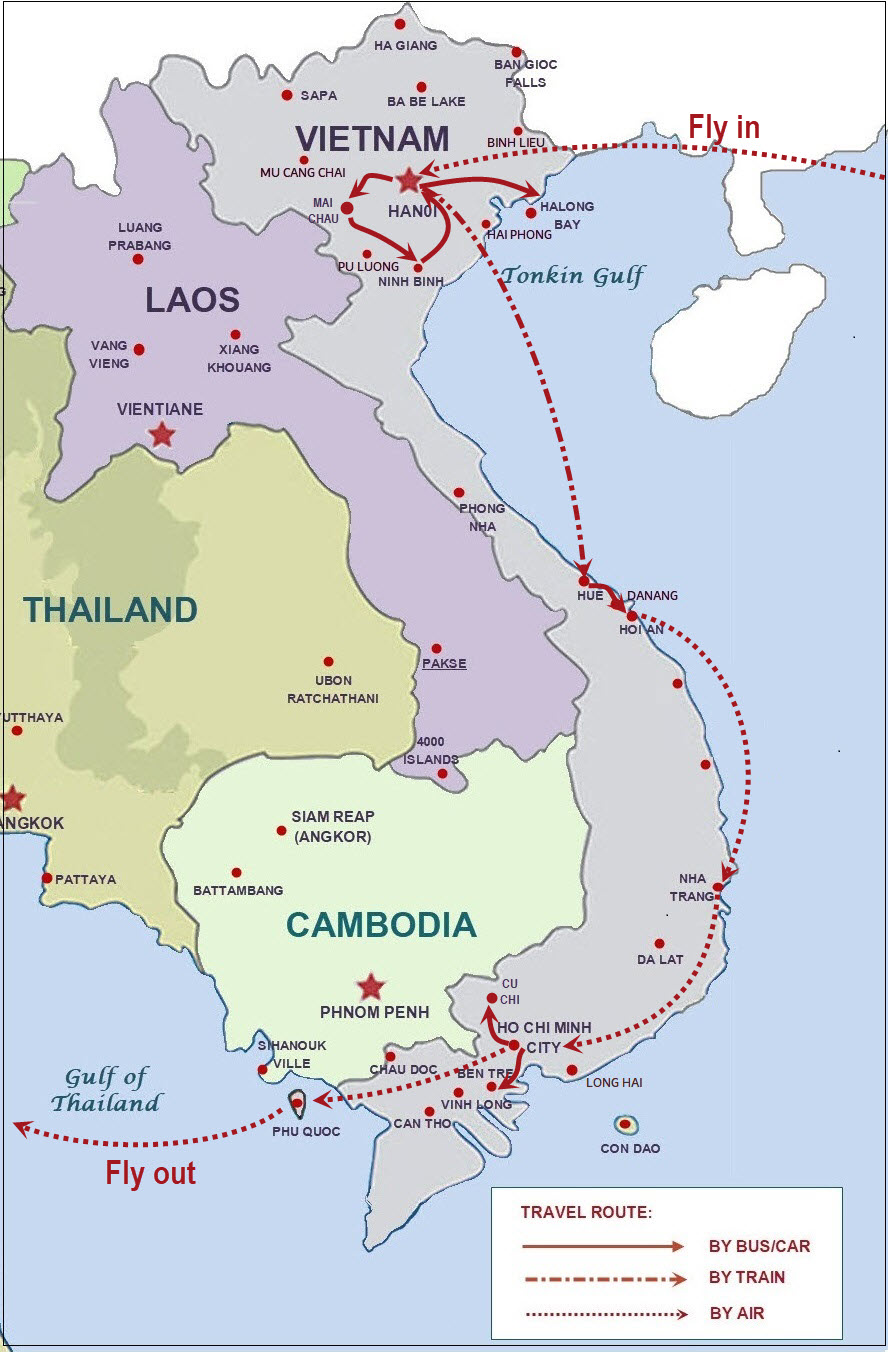 15 days Vietnam tour map 