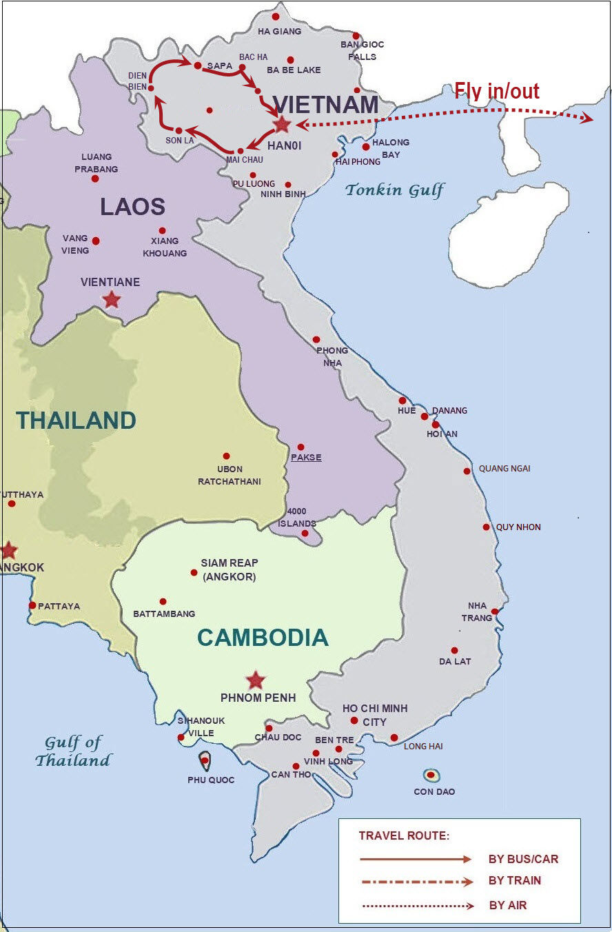15 days Vietnam tour map 