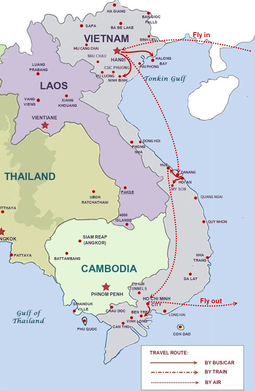 15 days Vietnam tour map 