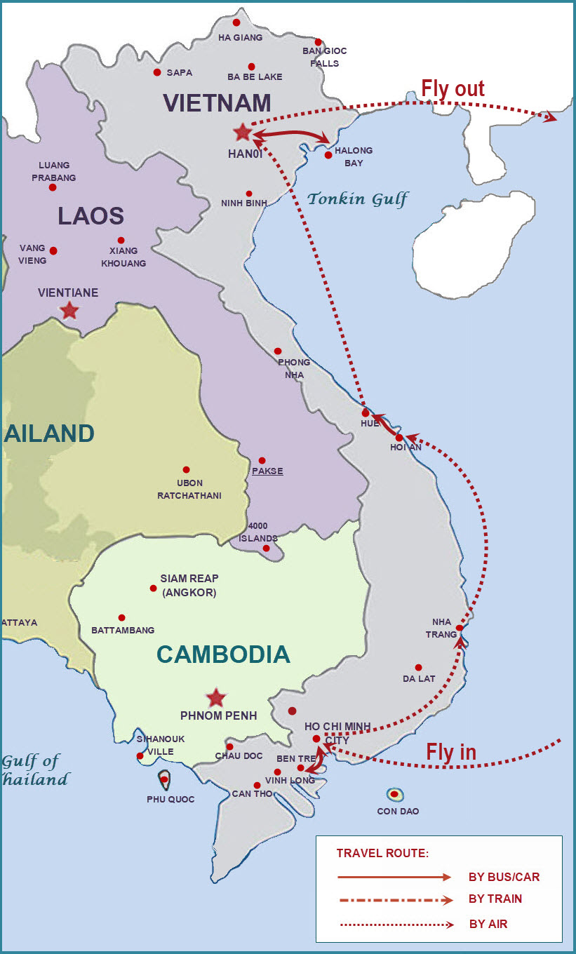 15 days Vietnam tour map 