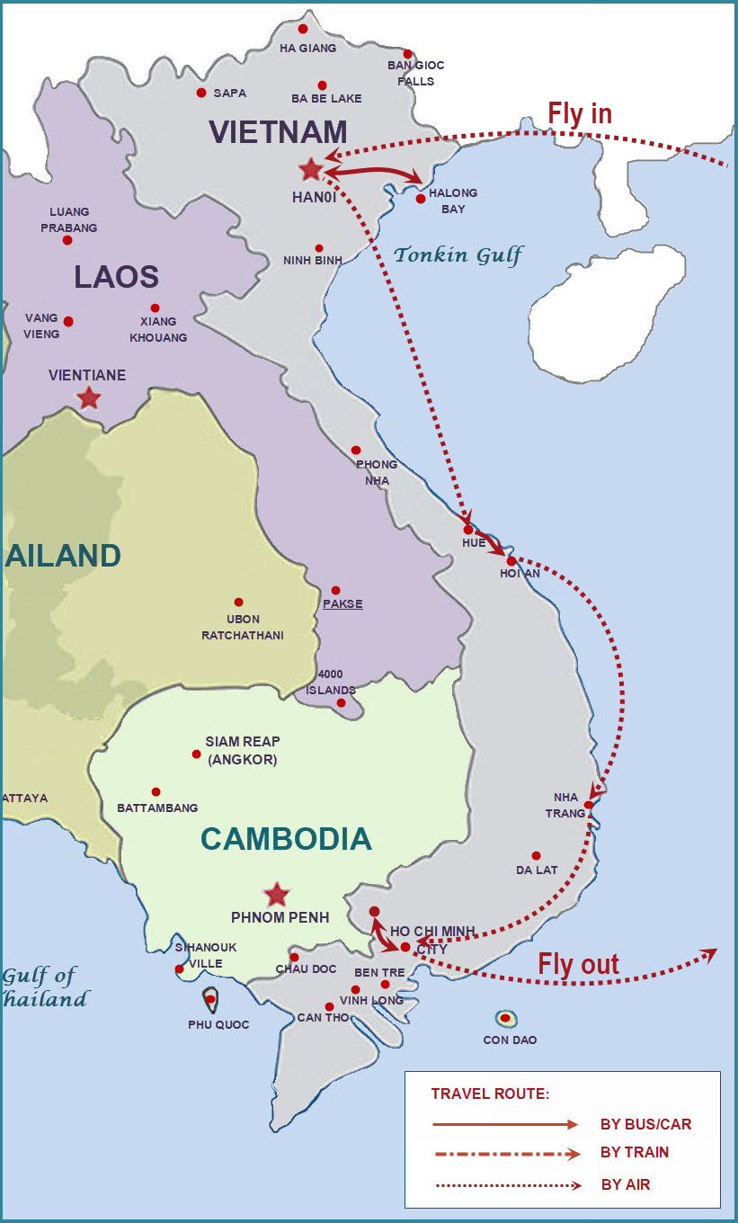 15 days Vietnam tour map 