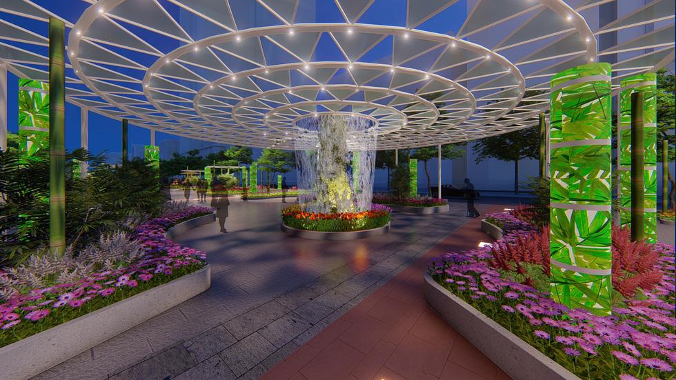 3d illustration of water fountain in Nguyen Hue flower street