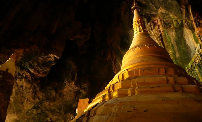 there is a golden stupa inside Saddan Cave