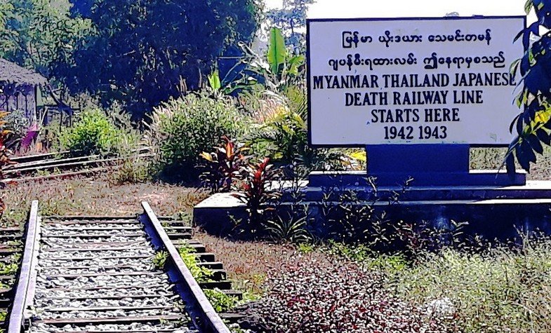 signal written in Burmese script in death railway Myanmar