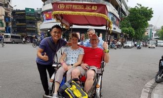 Cyclo ride through Old Quarter, Hanoi, Vietnam