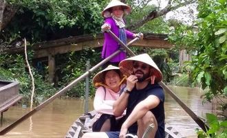 rowing boat on small river, mekong delta, Vietnam